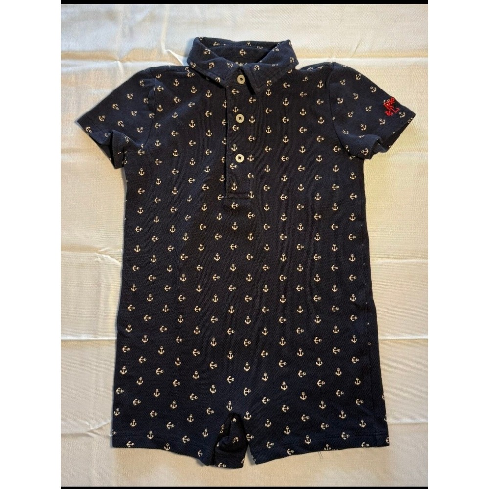 Ralph Lauren Baby Boys Navy Anchor Print Polo Romper 24M
